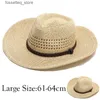 Chapeaux larges chapeaux seau grosse tête xxxxl 62 cm Str chapeau hommes évider été extérieur chapeaux de soleil femmes hommes Panama plage coupe-vent corde grands chapeaux L240305