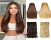 Syntetiska peruker långa raka frisyrer 5 Klipp i håret 24 tum värmebeständiga hårstycken brun svart bit för kvinnor5960081