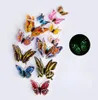 12pcsset multicolore lumineux 3D papillon stickers muraux aimant PVC fluorescence papillons fête enfants chambre décoration2781613