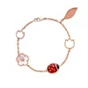 V-armband Fanjia 925 sterling zilver Zevensterren lieveheersbeestjearmband Vrouwelijk 18K roségoud Vierbladig gras Vijf bloemen Kleine kever Witte Fritillaria-armband