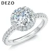 Anillos de racimo DEZO Todo Moissanite Compromiso para mujeres Total 1.75ctw Halo Estilo Sólido 925 Plata Corte redondo VVS1 D Color Certificado GRA