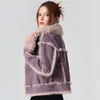 2024NEW Spring Women Retro Short Faux Leather Fur Coat Coating Moto Moto Zipper Sheepesk Sheep stack