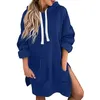 Sweats à capuche pour femmes Sweat à capuche long pour femmes Pull ample Sweat-shirt Robe Manches décontractées Ourlet fendu Cordon de serrage Exercice Courir Vêtements d'hiver