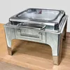 Geschirr-Sets, kommerziell, EL-Edelstahl-Rolltop-Chafing-Dish-Buffet, vergoldet, Luxus-Geschirrwärmer, Verkauf mit Glasdeckel