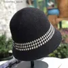 قبعات حافة واسعة دلو القبعات الجدة خطوط Houndstooth متماسكة الصوف الصياد دلو القبعة الأنماط الكورية الأزياء متعددة الاستخدامات CS خريف الشتاء هدية دافئة هدية دافئة L240305