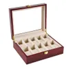 2 3 5 6 10 12 Slots Watch Box Storage With Red Black Wooden Glass Case Bracelet Display Casket Watches Holder Casket 2 3092