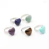 Cluster Rings Love Heart Reiki Natural Stone Finger Ring For Men Women Pink Quartz Tiger Eye Lapis Lazuli Adjustable Jewelry Gifts