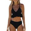 Mulheres Swimwear Mulheres V-Pescoço Biquínis Moda Cor Sólida Maiô Back Straps Sexy Ruffled Ribbed Pequeno Peito Beachwear