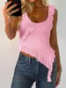 Canotte da donna Maglia da donna con volant Canotte Y2k Asimmetrico Scoop Neck Crop 2024 Estate Uscire Top Cami sexy