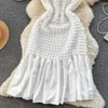 Casual Dresses SSSS Women Summer Dress 2024 Style White Black O Neck Sleeveless Loose midje Ruffles Patchwork Female Midi