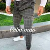 Men's Cargo sexy high wasit spring summer fashion pocket Slim Fit Plaid Straight Leg Trousers Casuals Pencil Jogger Pan 240308