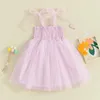 Abiti da ragazza Camicetta estiva con spalline allacciate, tulle arricciato, patchwork, linea ad A