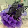 Dog Apparel Fine Fashion Pet Clothes High-end Luxury Purple Lace Princess Dress For Small Medium Dogs Black Butterfly Wing Puppy Skirts