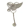 Brosches Vintage Steampunk Brosch Wings Tassel Chain Lapel Pins and For Men Shirt Suit Badge smycken Tillbehör