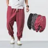 Loose Harem Pants Mens Cotton Linen Harajuku Style Solid Color Vintage Trousers Streetwear Sweatpants Big Size 5XL 240305