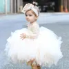 Champagne Tulle Born Baby Girls Baptism Dress 1st Birthday Born Princess Doping Gown Outfit Baby Girl Party Vestidos 240226