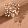 Pinzas para el cabello, horquilla con perlas y hojas, tocados con diamantes de imitación para accesorios Diy, Clip en forma de U a la moda, tenedor, joyería para la cabeza nupcial