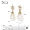 Boucles d'oreilles pendantes ZAKOL Vintage forme ovale Imitation perle brillant zircon cubique déclaration boucle d'oreille bijoux de mariage de mariée 2024