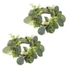 Decorative Flowers 2 Pcs Ring Tea Lights Candles Artificial Wreath Adornment Party Tealight For Front Door Plastic Tabletop