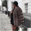 Kadın Kürk Sahte Kürk Mink Coats Kadın Kış Kış Top Moda Pembe Kadınlar Kürk Matar Zarif Kalın Sıcak Dış Giyim Sahte Ceket Damlası Teslimat Dhnk2
