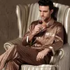 Primavera e outono conjuntos de pijamas masculinos seda manga comprida pijamas gelo plus size roupas para casa pijamas terno wear 240307