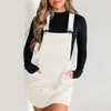 Casual Dresses Women's Corduroy A Line miniklänning Justerbar knapp ner remmen Autumn Winter Bib Short T -shirt för kvinnor