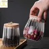 Pottes de nourriture Canisters 550/700 ml Verre Round Round Food Storage Jar avec couvercle en bois Café grains à thé