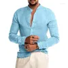 Chemises décontractées pour hommes S-5XL 2024 Été Hommes Lin à manches longues Solide Coton Boutonné Hommes Tops Blouse Plus Taille