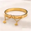 Bangle Luxury Bracelets Women Fashion Esigner Letter Inlay Crystal Tassels Bracelet 18K Gold Plated Stainless Steel Womens Wedding J Dh5Oo