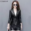 YTNMYOP, черная женская кожаная куртка, весна-осень 2024, короткий повседневный пиджак, кожаная одежда, S-5XL, пальто для работы, 240228