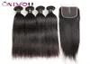 Шелковые прямые пучки человеческих волос с закрытием средней части 4x4 Дешевые бразильские перуанские необработанные индийские волосы для наращивания волос Weave4801985