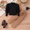 Zestawy odzieży Dzieci 2PCS Ubrania dla dziewcząt od 4 do 8 lat moda puff długiego rękawa żebrowane topy paletowe spodnie jesienne stroje wiosenne