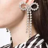 Boucles d'oreilles pendantes de luxe à la mode, strass brillants, nœud en cristal, tempérament de mariée, pendentif fait à la main pour femmes, 2024