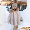 Coat Bebek Bebek Sahte Kürk Kapşonlu Pelerin Kış Kış Yürüyüşü Gençler Çocuk Prenses Cape Dış Giyim Üst Sıcak Çocuk Kıyafetleri 216y 221128 Damla Teslimat DH9F5