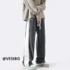 Calças moda estilo coreano personalizado linha masculina impresso calças casuais primavera inverno y2k rua solta perna reta casal calças de suor