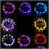 LED POMS, cheer föremål LED Light Up Flowers Crown blinkande Garlands huvudband Clasps Floral Hoop Fairy Hairband Headwears Wedding Xmas Dhny5