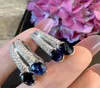 Stud Earrings Cool Style High Quality Color Royal Blue Zircon Full Diamond Women39s Classic Birthday Gift Premium Luxury Jewelr6312695