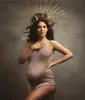 マタニティドレス妊娠ドレス写真ゴールドニットマタニティドレスフォトショートローブ衣類小道具妊婦用ベビーシャワードレスL240308