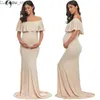 Maternity Dresses Liu Qu Women Maternity Photo Shoot Dresses Elegant Slim Robe Pregnancy Photography Dress Off Shoulder Long Dresses Party Clothes L240308