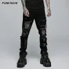 Broek punk rave nieuwe heren punk rock gebroken gat net zwarte lange broeken gotisch casual mannelijke motocycle katoen denim broek visuele kei