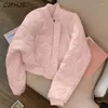 Trench da donna CJFHJE Giacca imbottita in cotone bianco rosa Donna Moda coreana Parka invernale Chic Bomber corto leggero e caldo con cerniera