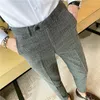 Mäns kostymer 2024 Chic Coffee Blue Grey Pants Men Elegant Slim Fit Plaid Suit Byxor för Office Party Herrklänning