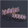 Grillz Dental Grills Luxus Bling Rosa Zirkon Punk Steet Mode Männer Frauen Zähne Grillz 2-teilig 1 Set Hip Hop Für Rapper Drop Del Dhbks