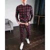 Mens Tracksuits Colorful Plaid Casual Zipper Hoodie Set 3D Print Autumn Male Sweatshirt Clothes For Men 240308