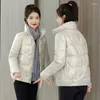 Trenchs de femmes automne hiver veste en coton brillant 2024 coréen col debout ultra léger femme hauts courts 5XL