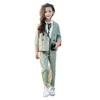 Ensembles de vêtements printemps automne enfants filles ensemble costume veste à carreaux pantalon 2 pièces école enfants survêtement pour adolescente vêtements formels