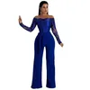 Appliques Lace Patchwork Jumpsuit Women Sexy Off Shoulder Slash Neck Long Sleeve Elegant Wide Leg Pants Party Overalls 240307