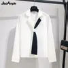 Fille blanche petit haut jupe mi-longue deux pièces costume professionnel pour femmes mode coréenne élégant chemisier robe ensemble vêtements féminins 240308