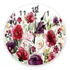 Wall Clocks Color Flower Leaf Plant Watercolor Print Clock Art Silent Non Ticking Round Watch For Home Decortaion Gift