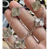 Fanjia Pure Sier Five Flower Bracelet Four Leaf Grass White Shell V Gold Red Jade Chalcedony High-end Girl Live Broadcast Jewelry Gift Product Girl Pendant